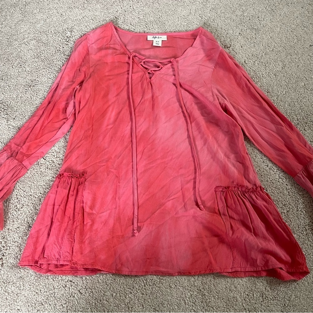 STYLE & Co P/S Flowy Pink Long Sleeve Shirt